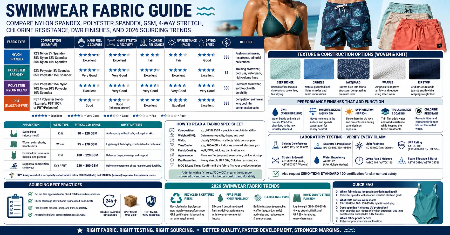 Swimwear Fabric Collections | Fibers, GSM, Finishes, and Sourcing