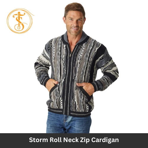 Men's Mid-Weight Roll Neck Zip Cardigan