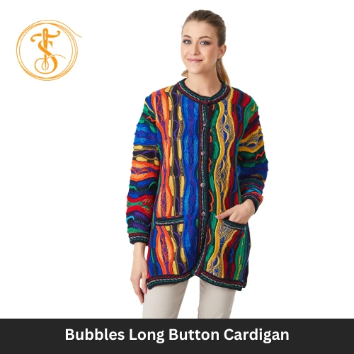 Women's Long Button Cardigan with 3D Knit Pattern