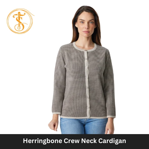 Classic Herringbone Crew Neck Cardigan